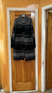 Athleta Open Front Striped Wool Cashmere Longline Panorama Point Cardigan Sz L - Picture 1 of 15
