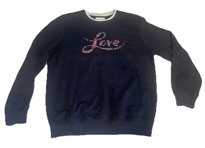 Mujer Azul Marino Abuela Sudadera Cuello Redondo Floral Brillante AMOR San Valentín Grannycore Foto 1 de 4