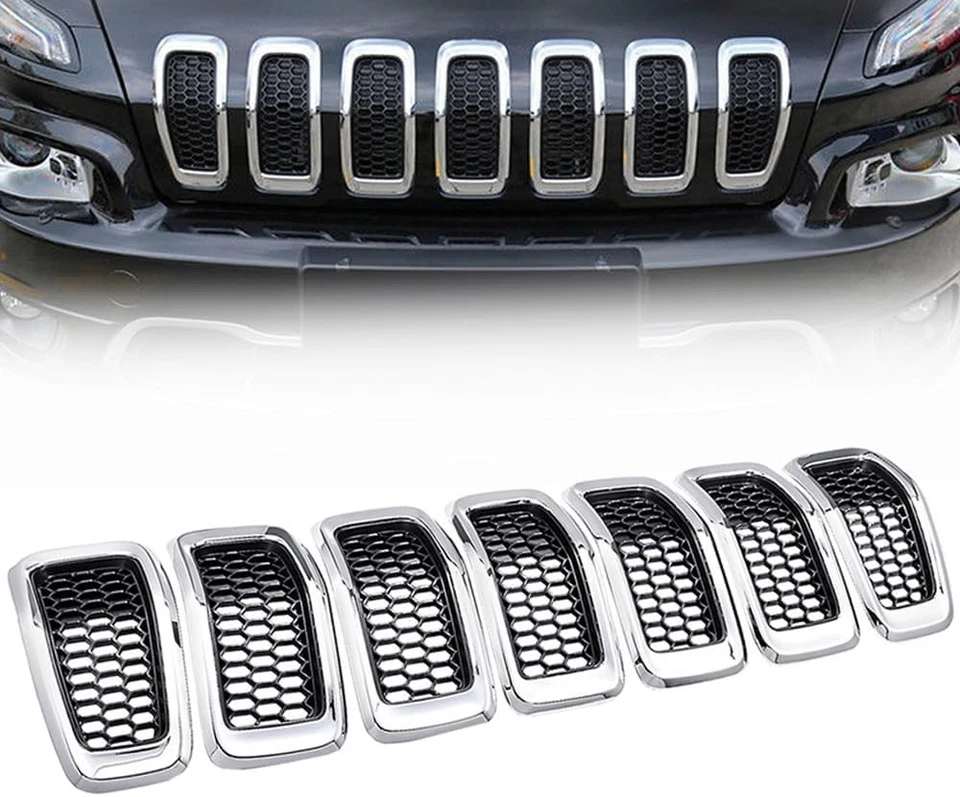 7x Chrome Front Bumper Grille Insert Honeycomb Mesh For 2014-2018 Jeep Cherokee - Изображение 1 из 4