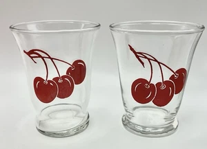 2 Vintage 3” Libbey Shot Juice Glass Red Triple Cherries MCM Juice Barware - Picture 1 of 7