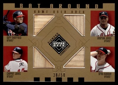 2002 Upper Deck Gold Chipper Jones Greg Maddux Gary Sheffield Game-Used Bat /50  - Image 1 of 2