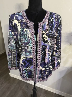 Chaqueta Joan Rivers Púrpura Floral Cachemira Bordada Grande Artística Capricho Hada  Foto 1 de 4