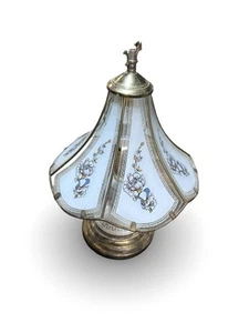 Vintage Messing Ton und Lila Floral 3 Wege Touch Lampe, 6 Panel Keramik  - Bild 1 von 7