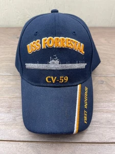 USS Forrestal CV-59 Navy Hat Men's Adjustable Navy Blue First Defense - Picture 1 of 6