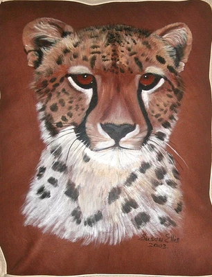 Throw Pillow Cover Leather Cheetah Original Painting Susan Ellis S Africa VTG - Image 1 of 4