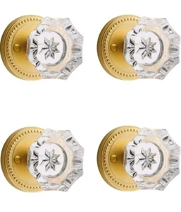 4 Pack Satin Brass/ Crystal Passage Interior Door Knobs, Glass, For Hall Closet - Picture 1 of 10
