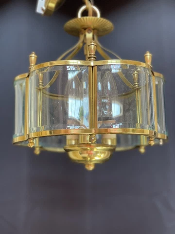 Vintage Colonial Brass Lantern Beveled Curved Glass 3 Light 10” Hall Light Cover