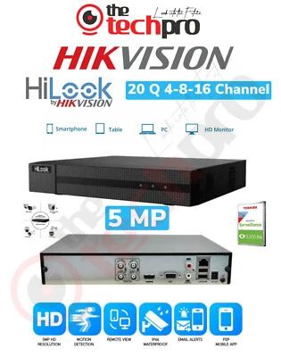 HIKVISION HILOOK 5MP DVR 20Q 4 8 16 CANALI 4K CCTV sistema di sicurezza registratore HD