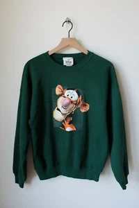 VINTAGE 90's Tigger Disney Store USA MADE Sweatshirt Green Large Y2K Big Graphic - Picture 1 of 3