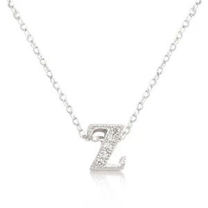 Silvertone Rhodium Plated Brass CZ Lowercase Letter Z Initial 16+2" Necklace - Picture 1 of 1
