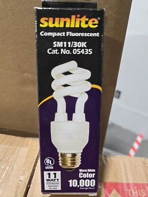 NEW COMPACT FLUORESCENT WARM WHITE MED. BASE 11 W BULBS SM11/30k 05435 - Image 1 of 3