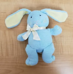Dakin blau Frottee Plüsch 7,5 Zoll Hase Kaninchen Rassel Baby Spielzeug gelbe Akzente - Bild 1 von 9