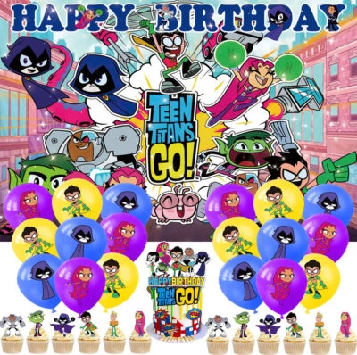 Teen Titans Go Party Supplies Birthday Decor Set Balloons Cake Toppers Banner - Image 1 of 4