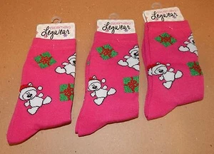 Christmas Everything Legwear Novelty Socks Girls Size 9 to 3 3pr Pink & Bear 27F - Picture 1 of 4