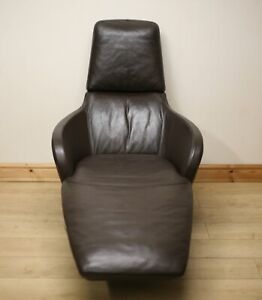 Rare Natuzzi Brown Leather Brend Chaise Swivel Lounge Chair / Armchair