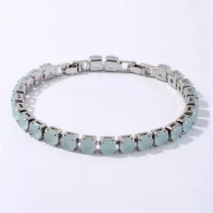 New 6mm Fashion Party Jewelry Cyan Jade Gemstone Charm Women Silver Bracelets - Picture 1 of 6