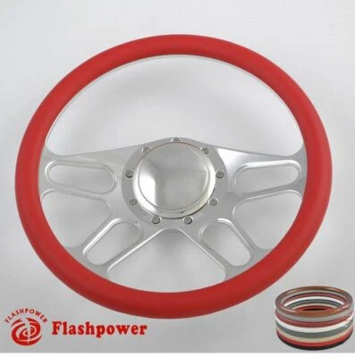 Volante Billet 15.5" rojo medio envoltorio Buick Chevy Ford Mopar GMC con bocina Foto 1 de 4