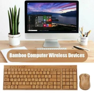 Keyboard Bamboo Mouse Wireless Wooden Combo Set Natural Devices Environment U1N - Afbeelding 1 van 18