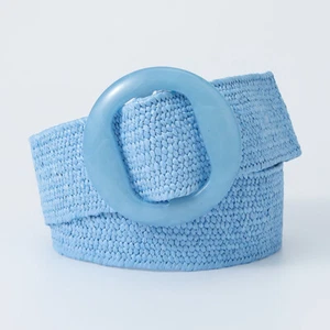 Round Wooden Buckle Elastic Straw Belt Women Braided Wide Woven Waistband Belt И - Picture 1 of 22