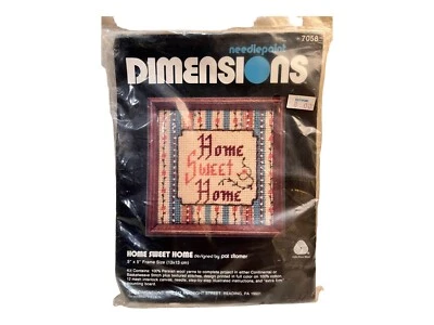 Vtg 1981 Dimensions Home Sweet Home by Pat Zitomer Needlepoint 5 x 5 Frame NEW - Image 1 of 4