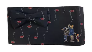 Unique Men's 100% Silk Black Cummerbund & Bow Tie Set Artwork with Red Balloons - Picture 1 of 1