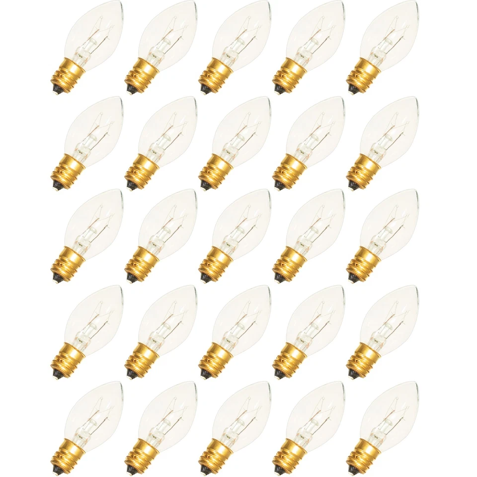 C-9 CLEAR STEADY LIGHT BULBS - BRAND NEW 1 BOX OF 25 C9 E17 INCANDESCENT - Image 1 of 4