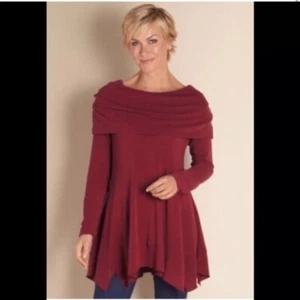 Soft Surroundings B’Call Knit Tunic Top Sweater Cowl Neck size L Dark Red - Picture 1 of 11