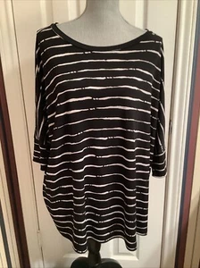 CHICO’s 3 ~ X-Large Black White Sheer Stripe Pullover Top - Picture 1 of 9