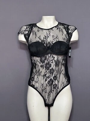 Frederick’s Of Hollywood Ophelia 紧身衣/泰迪女式中号黑色蕾丝 — 第 1/4 张图片