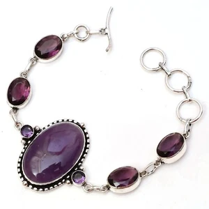 Amethyst Gemstone 925 Sterling Silver Handmade Jewelry Bracelet Bracelet - Picture 1 of 6