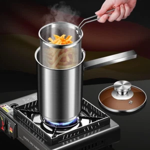 Deep Fryer Pot Small Deep Fryer Stainless Steel Frying Pot with Oil Drip Drainer - Picture 1 of 12