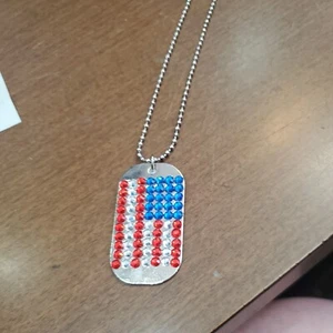 4Le USA Flag Tag with Rhinestones and Beaded chain Necklace - Picture 1 of 4