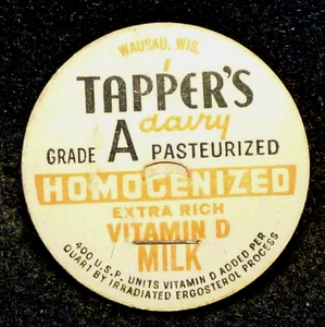 TAPPER'S DAIRY - WAUSAU, WIS. - GRADE A PASTEURIZED MILK - MILK BOTTLE CAP- 42mm - Picture 1 of 1