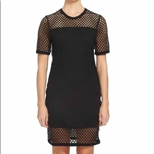 NWT 1 State Black Mesh Fish Net Short sleeve Midi Dress size Small - Picture 1 of 8