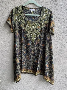 Anthropologie Love Kyla Damen Seidenmischung Top Paisley fließende Stickerei Größe S - Bild 1 von 8