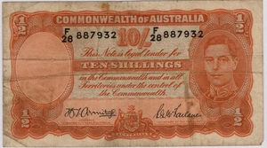 Commonwealth of Australia KGVI 10/- Shilling  Banknote 1942 - Picture 1 of 2