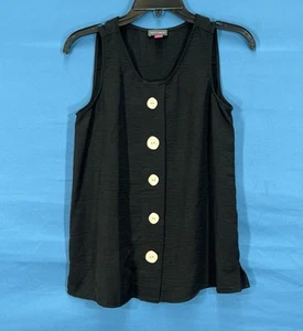 VINCE CAMUTO Solid Black MID-WEIGHT CREPE Button Detail PULLOVER Tank Top Sz XS - Picture 1 of 5