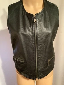 LEATER VEST BLACK COLOR ZIPPER POCKETS SIZE S - Picture 1 of 7