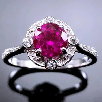 3.20Crt Round Cut Natural Ruby Diamond Gemstone Prong Ring 950PT Platinum Plated - Изображение 1 из 4