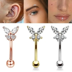 1 Pc Stainless Butterfly Barbell Eyebrow Lip Ear Cartilage Piercing Earrings - Picture 1 of 10