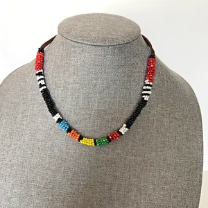 Vtg Handmade African Style Rope Bead Necklace with Wear 15.5" + 3" Extender - Picture 1 of 11