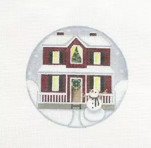 Rebecca Wood Red House with Snowman Ornament Handpainted Needlepoint Canvas - Picture 1 of 1