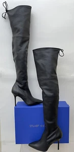 Stuart Weitzman Bonita Negra Cuero Napa Sobre el Muslo Rodilla Alta Stiletto - Imagen 1 de 10