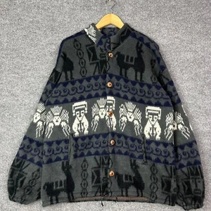 Vintage Andes Alpaca Wool Hoodie Zip Up Sweater Jacket/Men's Size XL - Picture 1 of 7
