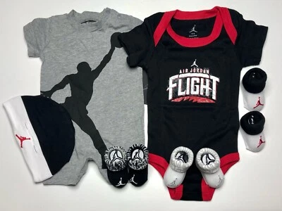 Nuevo JUEGO DE REGALO AIR JORDAN Bebé 6 Piezas Body, Gorra y Botines 0-6 Meses. Unisex Foto 1 de 4