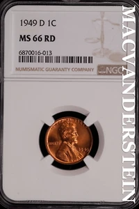 1949-D Lincoln Wheat Cent - NGC MS 66 RD - Brilliant Uncirculated #SLG475 - Picture 1 of 2