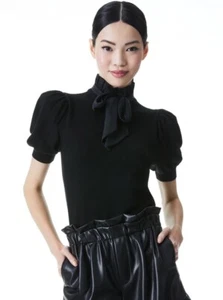 ALICE + OLIVIA CHASE TIE MANGA ABULLONADA SUÉTER NEGRO TOP TALLA XL NUEVO CON ETIQUETAS - Imagen 1 de 10