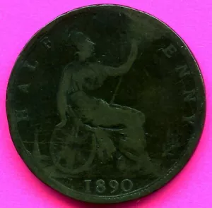 1890 Great Britain Half Penny Coin - Picture 1 of 2