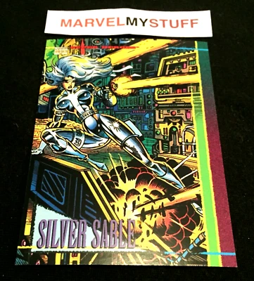 1993 MARVEL UNIVERSE SILVER SABLE NO NUMBER PROMO COMIC CARD INSERT YELLOW BACK - Image 1 of 3