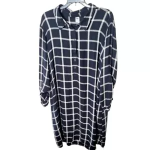 Old Navy Black White Window Pane Plaid Flannel Dress Plus Size 3X Preppy Classic - Picture 1 of 6